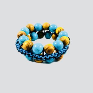 Natural Wood & Turquoise Ball Bracelet