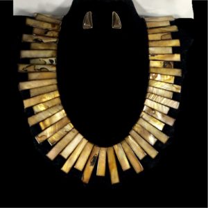 Glossy Wood Stick Statement Necklace Set