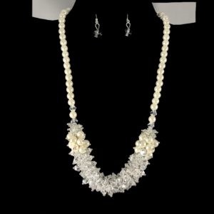 Pearl & Clear Glass Bead Necklace  Set