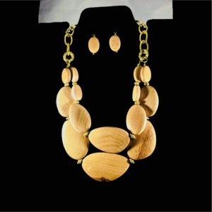 Large Flat Bead Wooden Necklace Set