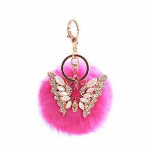 Rabbit Fur Ball Rhinestone Keychain