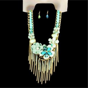 Flower & Chain Fringe Necklace Set