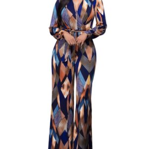 Euro Camera Printed V-Neck Smart Waist Jumpsuit