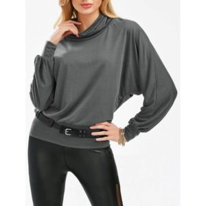Stylish Cowl Neck Long Sleeves Batwing Solid Color Women's Top