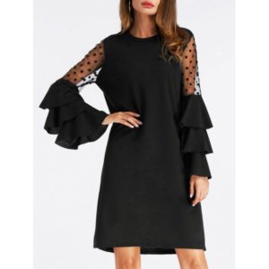 Mesh Insert Bell Sleeve Mini Shift Dress