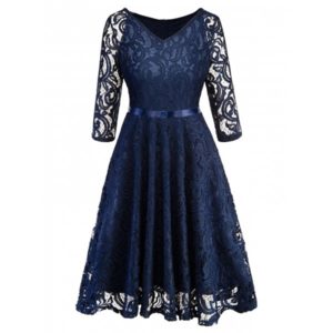 V Neck Vintage Lace Knee Length Dress