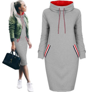 Neck Drawstring Pocket Pencil Dress