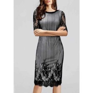 Chic Jewel Neck Lace Splicing 1/2 Sleeve Skinny Dress For Women