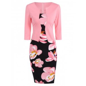 Floral Knee Length Pencil Fitted Work Dress
