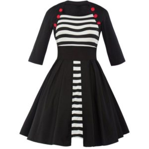 Vintage Striped Panel Swing Dress