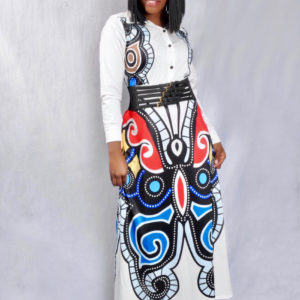 Lovely Casual Printed Loose Black Blending Floor Length Dress