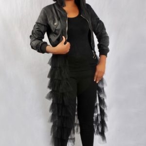 Stylish  Patchwork Zippered Mesh  Jacket