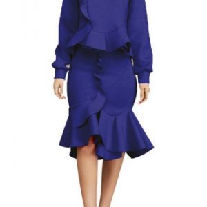 Mermaid Knee-Length Ruffle Solid Skirt Suit