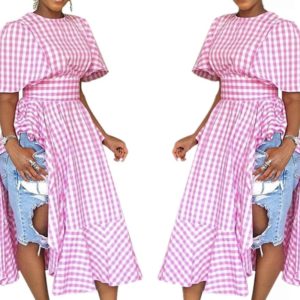 Cap Sleeve Short Sleeves O-Neck Asymmetrical Mid-Calf Dress