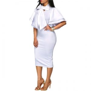 Butterfly Sleeve Sheath Mid-Calf Dress