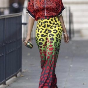 Elastic Fly Mid Print Patchwork Loose Pants