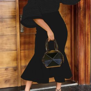 Half Sleeves Turtleneck Mermaid Mid-Calf Ruffle Dress