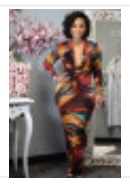 Multi-Color Long Sleeve Floor Length Dress