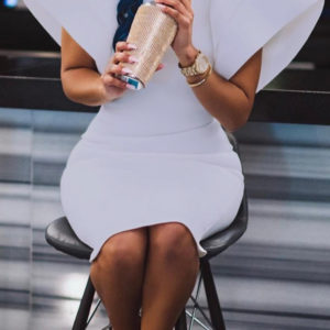 Turtleneck Flared Sleeve Knee Length Dress