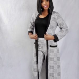 Plaid Three Pieces Casual Pants  Sets