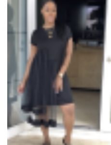 Short Sleeve Mesh Overlay Dress