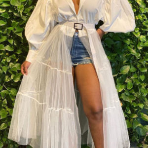 Casual Patchwork Solid Mesh Shirt Dress